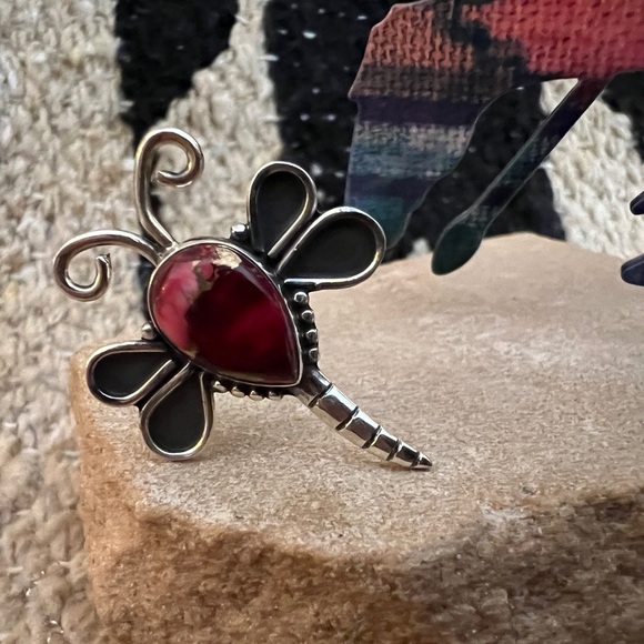❤️ Red Dahlia Kingman Turquoise 925 Dragonfly Ring Navajo Southwestern Size 7.75 - Picture 8 of 14